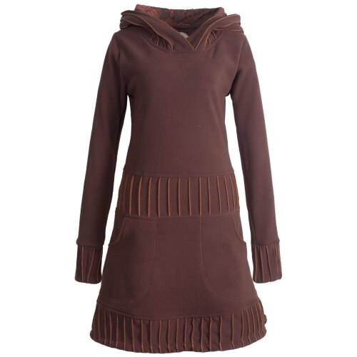Vishes Langärmliges Patchwork Hoodie Eco Damen Fleecekleid mit Daumenlöchern  braun 44-46