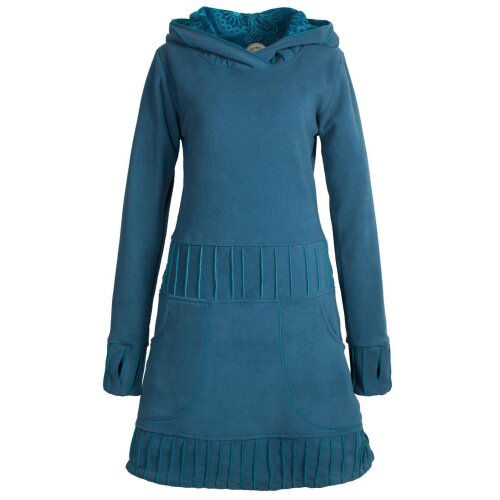 Vishes Langärmliges Patchwork Hoodie Eco Damen Fleecekleid mit Daumenlöchern  türkis 36