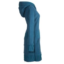 Vishes Langärmliges Patchwork Hoodie Eco Damen Fleecekleid mit Daumenlöchern  türkis 48