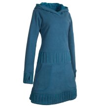 Vishes Langärmliges Patchwork Hoodie Eco Damen Fleecekleid mit Daumenlöchern  türkis 48