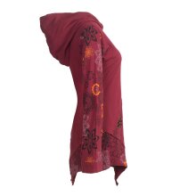 Vishes Asymmetrisches Langarm Damen Baumwoll Blumen-Kleid mit Kapuze dunkelrot 36