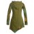 Vishes Asymmetrisches Langarm Damen Baumwoll Blumen-Kleid mit Kapuze olive 38