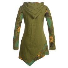 Vishes Asymmetrisches Langarm Damen Baumwoll Blumen-Kleid mit Kapuze olive 42