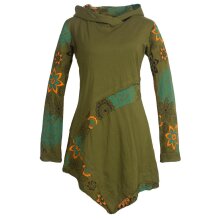 Vishes Asymmetrisches Langarm Damen Baumwoll Blumen-Kleid...