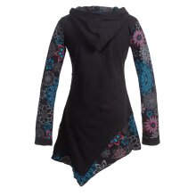 Vishes Asymmetrisches Langarm Damen Baumwoll Blumen-Kleid mit Kapuze schwarz 46