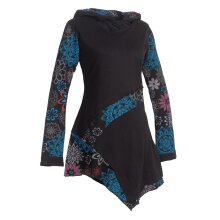 Vishes Asymmetrisches Langarm Damen Baumwoll Blumen-Kleid mit Kapuze schwarz 46