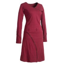 Vishes Langarm Damen Jerseykleid Strickkleid Sweatshirtkleid aus Baumwolle Cutwork dunkelrot 34
