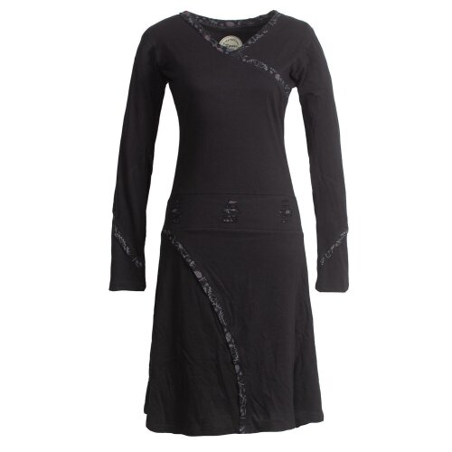 Vishes Langarm Damen Jerseykleid Strickkleid Sweatshirtkleid aus Baumwolle Cutwork schwarz 34