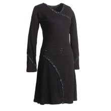 Vishes Langarm Damen Jerseykleid Strickkleid Sweatshirtkleid aus Baumwolle Cutwork schwarz 38