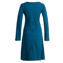 Vishes Langarm Damen Jerseykleid Strickkleid Sweatshirtkleid aus Baumwolle Cutwork türkis 44