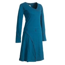 Vishes Langarm Damen Jerseykleid Strickkleid Sweatshirtkleid aus Baumwolle Cutwork türkis 44