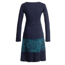 Vishes Damen Lagenlook Langarm Baumwollkleid mit Blumen-Spitze bedruckt dunkelblau 44