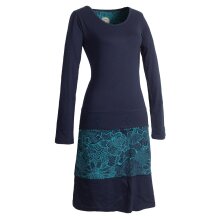 Vishes Damen Lagenlook Langarm Baumwollkleid mit Blumen-Spitze bedruckt dunkelblau 44