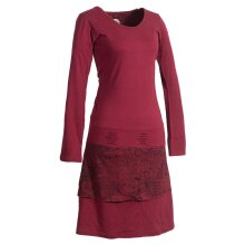 Vishes Damen Lagenlook Langarm Baumwollkleid mit Blumen-Spitze bedruckt dunkelrot 38-40