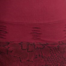 Vishes Damen Lagenlook Langarm Baumwollkleid mit Blumen-Spitze bedruckt dunkelrot 42