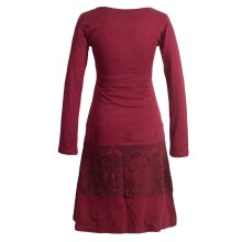 Vishes Damen Lagenlook Langarm Baumwollkleid mit Blumen-Spitze bedruckt dunkelrot 42