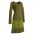 Vishes Damen Lagenlook Langarm Baumwollkleid mit Blumen-Spitze bedruckt olive 50