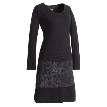 Vishes Damen Lagenlook Langarm Baumwollkleid mit Blumen-Spitze bedruckt schwarz 38-40