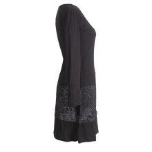 Vishes Damen Lagenlook Langarm Baumwollkleid mit Blumen-Spitze bedruckt schwarz 44