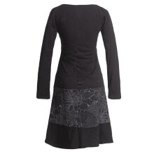 Vishes Damen Lagenlook Langarm Baumwollkleid mit Blumen-Spitze bedruckt schwarz 46
