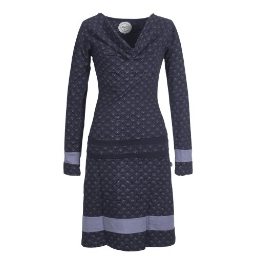 Vishes Langarm Damen Tunika Kleid Jerseykleid Bedruckt mit Wasserfallkragen schwarz 34
