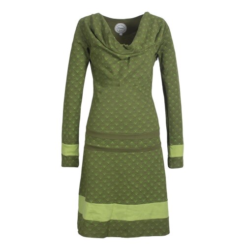 Vishes Langarm Damen Tunika Kleid Jerseykleid Bedruckt mit Wasserfallkragen olive 42