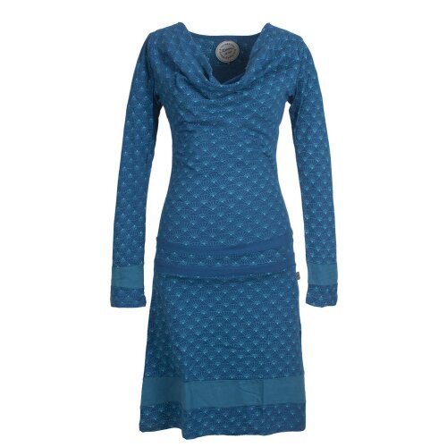 Vishes Langarm Damen Tunika Kleid Jerseykleid Bedruckt mit Wasserfallkragen türkis 34