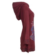Vishes Langarm Damen Kapuzenkleid Blumenkleid Tunika dunkelrot 34