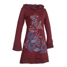 Vishes Langarm Damen Kapuzenkleid Blumenkleid Tunika dunkelrot 40