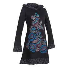 Vishes Langarm Damen Kapuzenkleid Blumenkleid Tunika schwarz 46