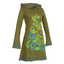 Vishes Langarm Damen Kapuzenkleid Blumenkleid Tunika olive 36-38