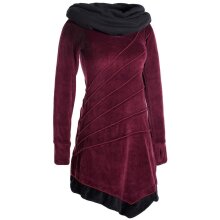 Vishes Langärmliges asymmetrisches patchwork Samtkleid mit großem Schalkragen dunkelrot 44