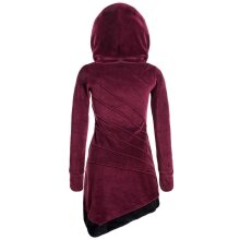 Vishes Langärmliges asymmetrisches patchwork Samtkleid mit großem Schalkragen dunkelrot 44