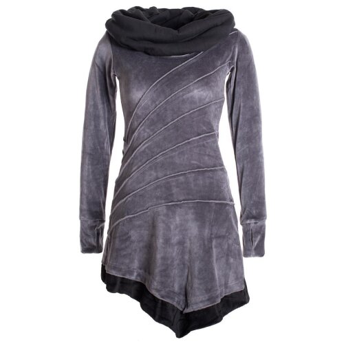 Vishes Langärmliges asymmetrisches patchwork Samtkleid mit großem Schalkragen grau 46