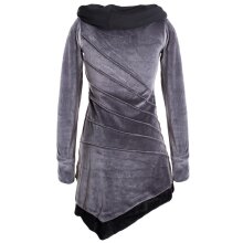 Vishes Langärmliges asymmetrisches patchwork Samtkleid mit großem Schalkragen grau 46