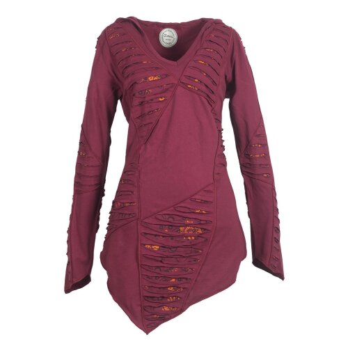 Vishes Langarm Damen Baumwoll Cutwork-Kleid Hoodie Zipfelkapuze Asymmetrisch dunkelrot 42