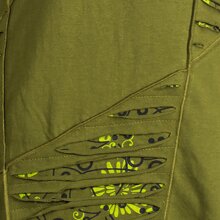 Vishes Langarm Damen Baumwoll Cutwork-Kleid Hoodie Zipfelkapuze Asymmetrisch olive 50