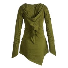 Vishes Langarm Damen Baumwoll Cutwork-Kleid Hoodie Zipfelkapuze Asymmetrisch olive 50