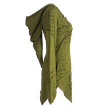 Vishes Langarm Damen Baumwoll Cutwork-Kleid Hoodie Zipfelkapuze Asymmetrisch olive 50