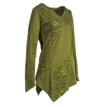 Vishes Langarm Damen Baumwoll Cutwork-Kleid Hoodie Zipfelkapuze Asymmetrisch olive 50