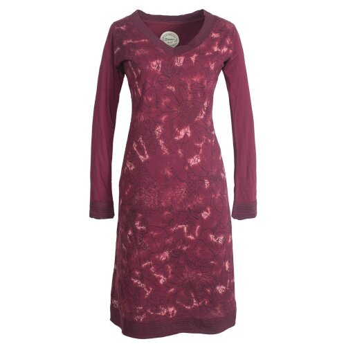Vishes - Langarm Damen Tie-Dye Batik-Kleid Winter-Kleid Sweat-Kleid dunkelrot 36