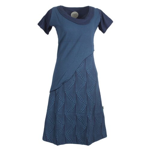 Vishes Damen Kurzarm Lagenlook Kleid Hippie Streifen Punkte Muster dunkelblau 36-38