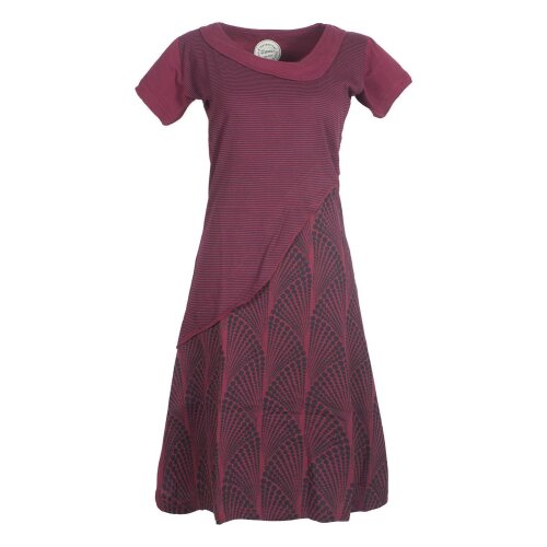 Vishes Damen Kurzarm Lagenlook Kleid Hippie Streifen Punkte Muster dunkelrot 40-42