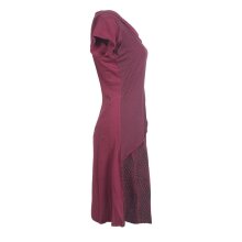 Vishes Damen Kurzarm Lagenlook Kleid Hippie Streifen Punkte Muster dunkelrot 40-42