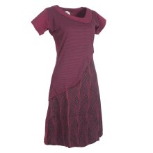 Vishes Damen Kurzarm Lagenlook Kleid Hippie Streifen Punkte Muster dunkelrot 46