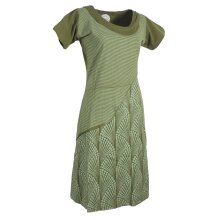 Vishes Damen Kurzarm Lagenlook Kleid Hippie Streifen Punkte Muster olive 36-38