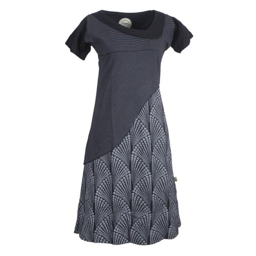 Vishes Damen Kurzarm Lagenlook Kleid Hippie Streifen Punkte Muster schwarz 42-44