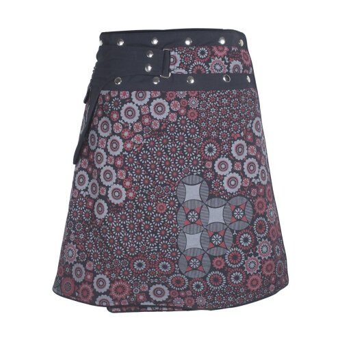 Vishes Damen A Line Wickelrock Cacheur Kurz Midi Mini-rock Druckknöpfe Tasche schwarz-dunkelrot 36-46