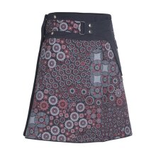 Vishes Damen A Line Wickelrock Cacheur Kurz Midi Mini-rock Druckknöpfe Tasche schwarz-dunkelrot 42-50