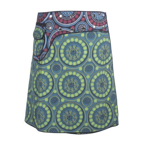 Vishes Damen A Line Wickelrock Cacheur Knielang Kurz Midi Druckknöpfe Tasche türkis-schwarz 34-40